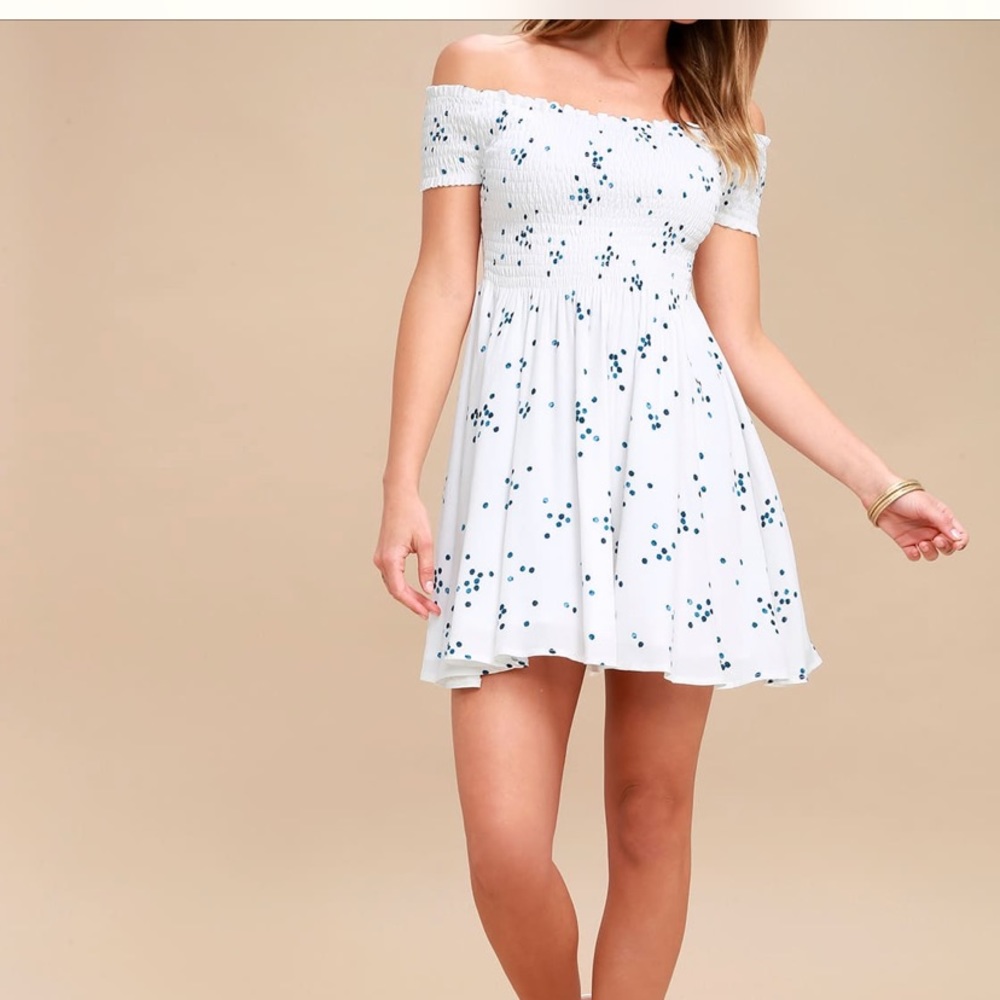 Lulus white and blue skater dress